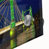 Mid-century modernist style acrylic print of the Thames River in muted gray and blue tones, ideal for dining room art.