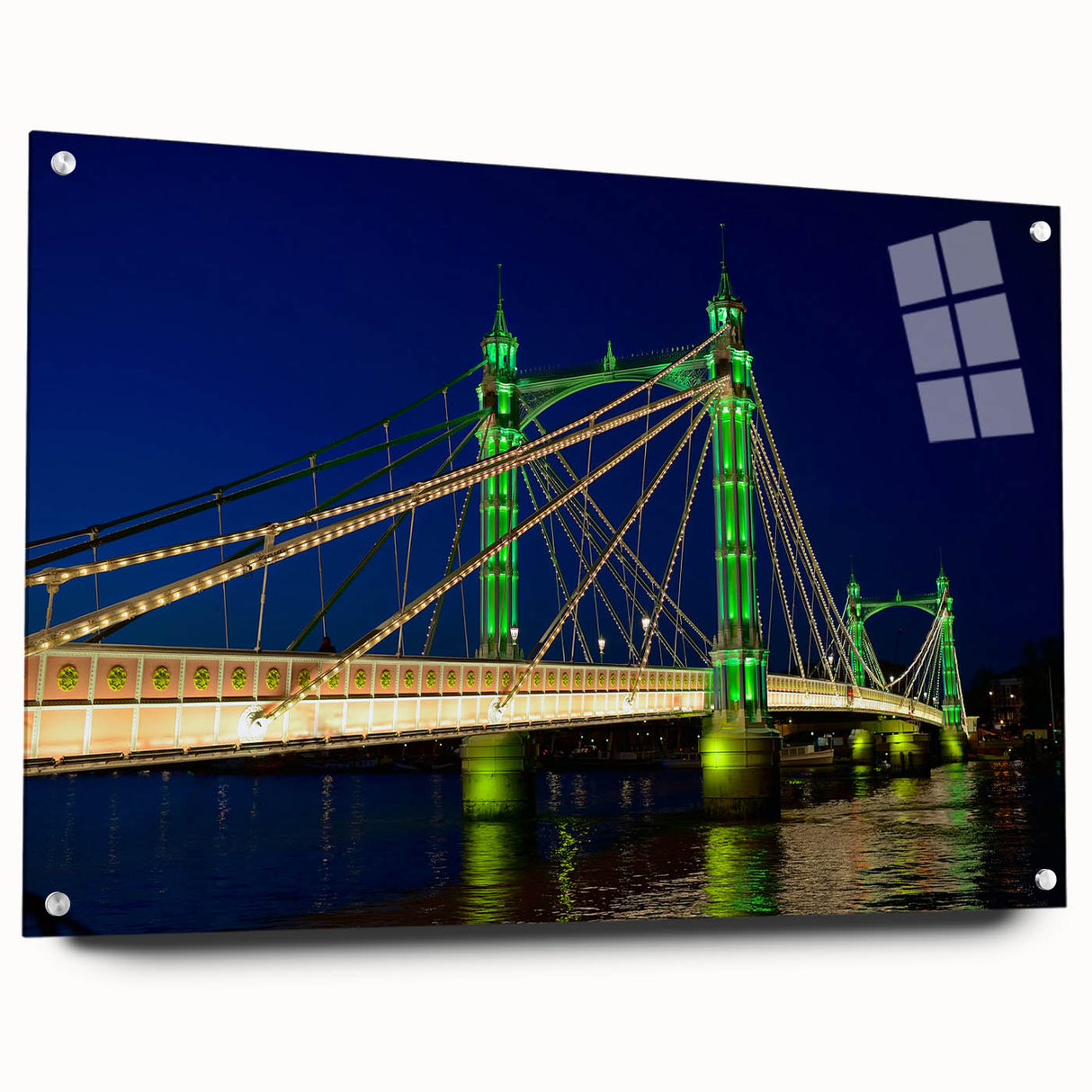 Acrylic print of the Thames River in England, in muted blue and gray tones, ideal for dining room decor.