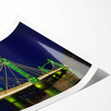 Extra large wall art featuring line art flowers over a scenic Thames River backdrop, in muted colors on a rolled print.