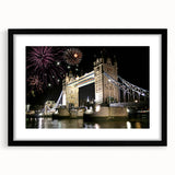 Extra large framed wall art of an abstract rendition of London's Tower Bridge in vibrant, textured colors.