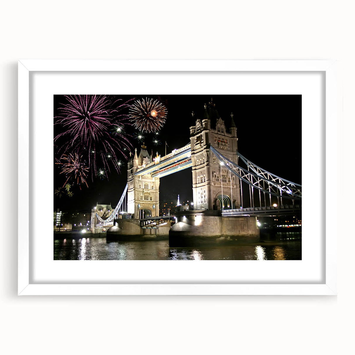Textured art print of Tower Bridge in muted gray and blue tones on a framed canvas, ideal for bedroom wall decor.