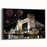 Black and white wall art featuring the Tower Bridge, on framed canvas, ideal for bedroom decor.