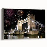 Landscape art painting of Tower Bridge in muted black and silver tones on a framed canvas, ideal for office decor.