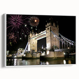 Vintage poster art of Tower Bridge with muted colors on framed canvas, ideal for living room decor.