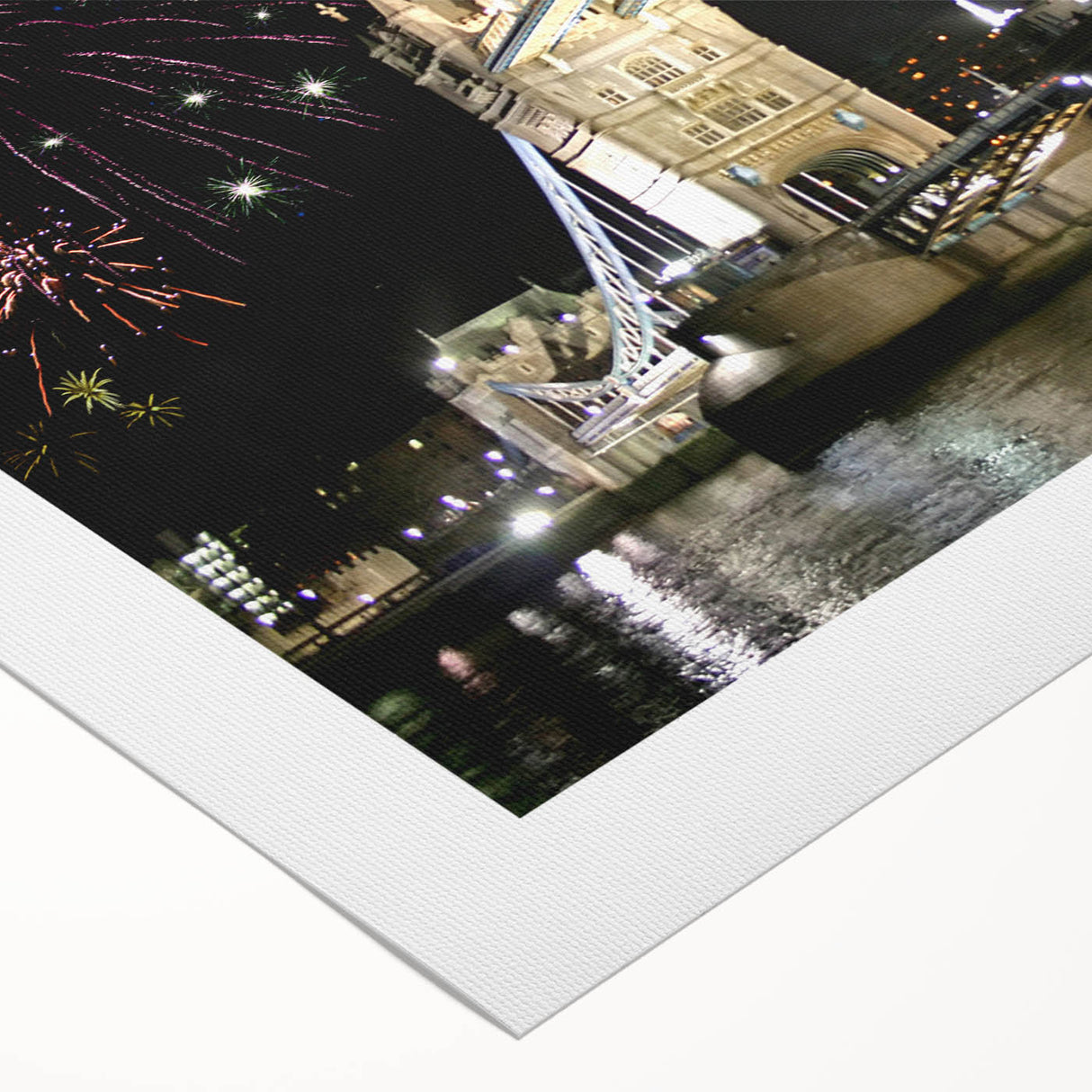 Art deco poster of Tower Bridge in muted blues and grays, printed on rolled canvas, suitable for dining room decor.