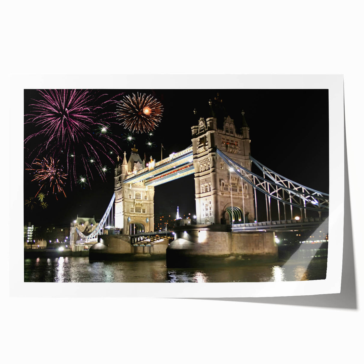 Extra large rolled print of Tower Bridge in muted gray and blue tones, ideal for art wall dining room.
