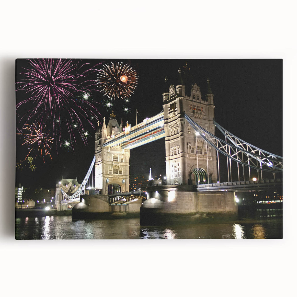 Black and white photo of Tower Bridge on stretched canvas, suitable as large kitchen wall art or for bedroom ambiance.