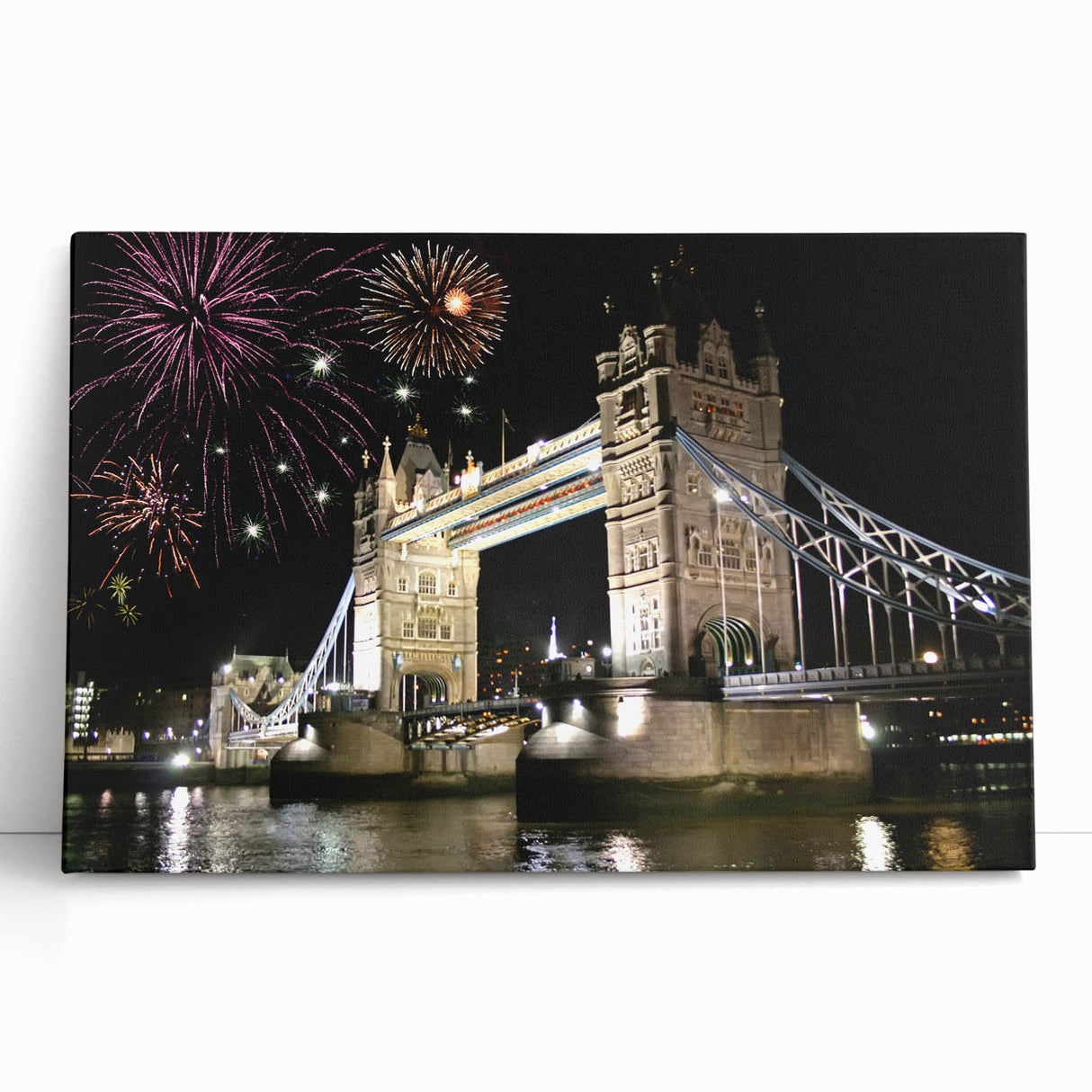 Black and white photo of Tower Bridge on stretched canvas, suitable as large kitchen wall art.