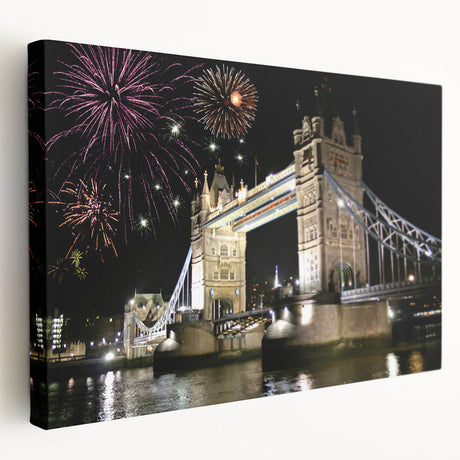 Side view of Tower Bridge on stretched canvas, depicted in muted blue and gray tones, suitable for kitchen wall art.
