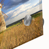 Large abstract wall art featuring a stylized Estonian landscape in muted earth tones on acrylic glass.