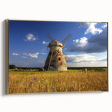 Framed canvas depicting a vintage-style landscape of Estonia in muted gold and black tones, ideal for bedroom wall art.