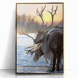 Art deco poster of a Finnish landscape in muted gold and blue tones, framed acrylic, ideal for modern nursery wall decor.