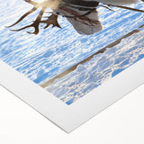 Art deco poster of a serene Finnish landscape in muted blue and green tones on rolled canvas, suitable for dining room decor.