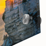 Large abstract wall art depicting a Corsican landscape in muted earth tones on acrylic glass.