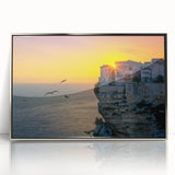 Large art print of a Corsican landscape in muted earth tones on a framed acrylic, suitable for modern art wall decor.