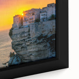 Textured black wall art depicting a European Corsican landscape on an extra large framed canvas.