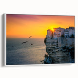 Vintage poster art of a scenic Corsican landscape on framed canvas, featuring colorful art in extra large format.