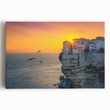 Black and white photograph of Corsican landscape on stretched canvas, ideal for kitchen wall art.