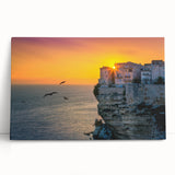 Black and white photograph of Corsican coastal scenery on large stretched canvas, suitable for kitchen wall art.