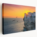 Large canvas print of a Corsican landscape in muted earth tones, ideal for kitchen wall art.