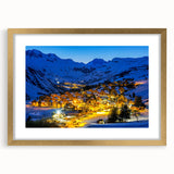 Abstract art print of the French Alps in muted earth tones on a framed canvas, suitable for dining room decor.