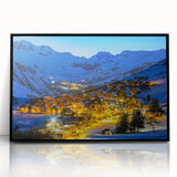 Large abstract wall art of the French Alps in muted earth tones on a framed acrylic, ideal for modern living room decor.