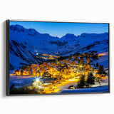 Black and white framed canvas of the French Alps, ideal for bedroom wall decor, featuring a vintage poster art style.