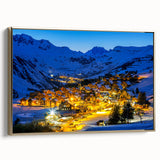 Framed canvas depicting the French Alps in muted earth tones, ideal for bedroom wall art.