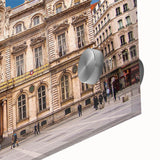 Large abstract depiction of Lyon, France in muted earth tones on acrylic glass, suitable for dining room art.