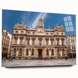 Acrylic print of a large abstract depiction of Lyon, France, with muted earth tones, ideal for bedroom or dining room art.