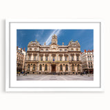 Textured art print of Lyon scenery in abstract style with muted earth tones, framed with a white mat, ideal for bedroom art.