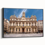 Black and white vintage poster art of Lyon landscape on framed canvas, ideal for bedroom wall decor.