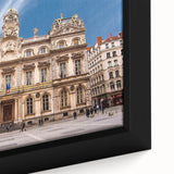 Extra large black wall art depicting a textured, colorful scene of Lyon, France on framed canvas.