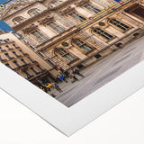 Art deco poster of Lyon scenery in muted pastel colors on rolled canvas, suitable for dining room wall art.