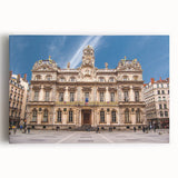 Black and white photograph of Lyon cityscape on stretched canvas, ideal for kitchen wall art or bedroom ambiance.