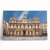 Large black and white photo of Lyon cityscape on stretched canvas, ideal for kitchen wall art.