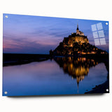 Large abstract depiction of a European scenery on acrylic glass, with muted earth tones, ideal for dining room decor.