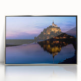 Large art print of a mid-century modernist European scenery in France, framed in silver acrylic.