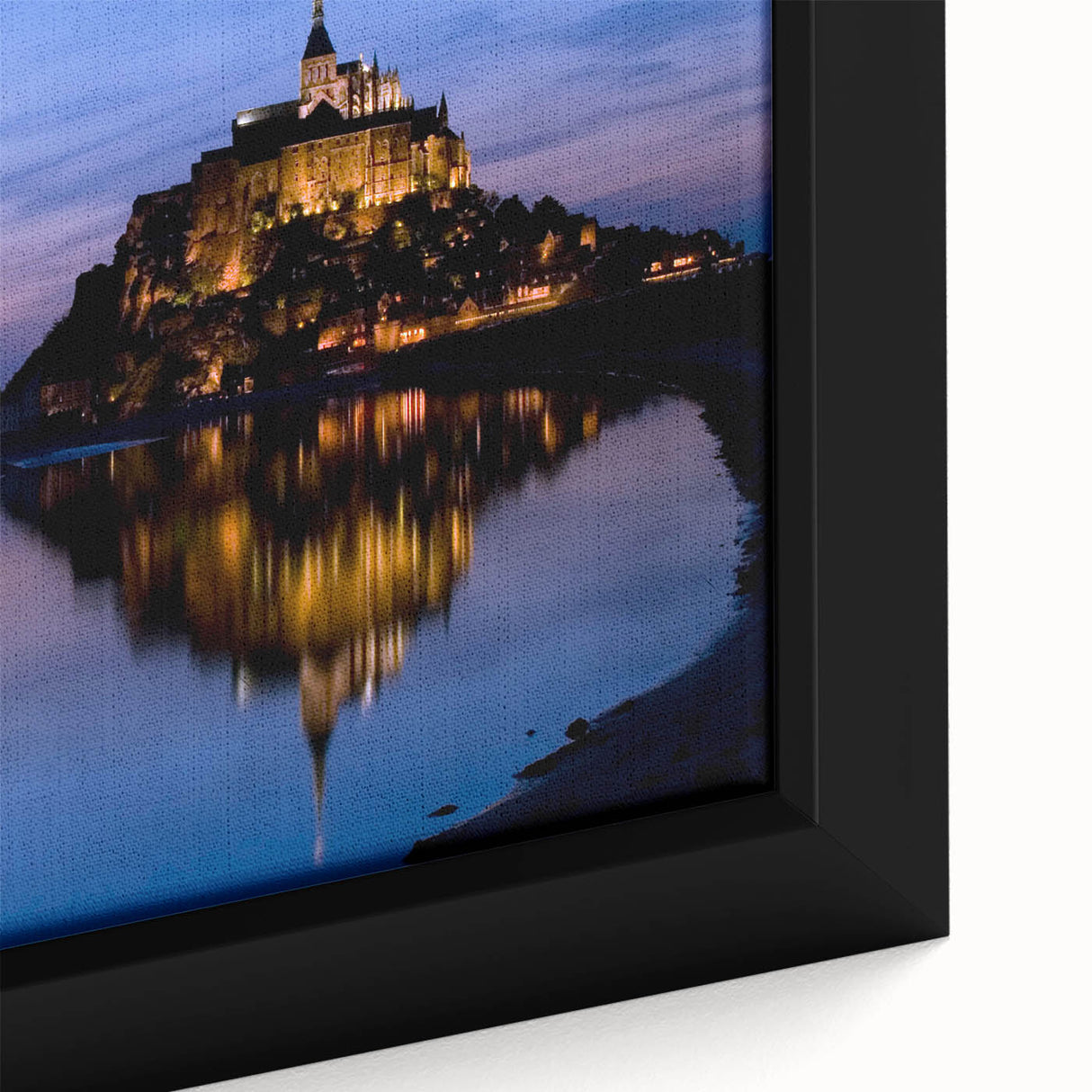 Extra large framed canvas featuring a textured depiction of a French landscape in black with colorful accents.