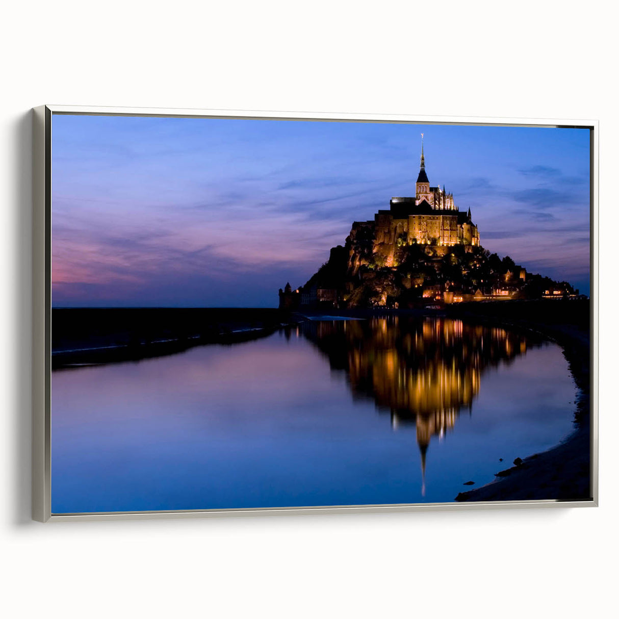Landscape art painting of a French scenery on framed canvas, featuring vintage poster style with colorful and black elements.