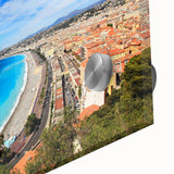 Large abstract wall art depicting the Nice, France skyline in mid-century modernist style on acrylic glass.