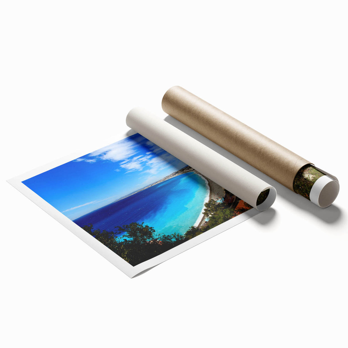 Extra large rolled print of a floral scene in Nice, France, in soft pastel colors, ideal for classy bathroom wall art.