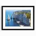 Colorful abstract art print of Normandy scenery in vibrant hues on a large framed canvas, ideal for living room decor.
