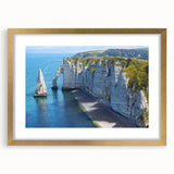 Abstract art print of Normandy landscape in muted earth tones, framed in gold, suitable for dining room decor.