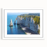 Textured art print depicting an abstract Normandy landscape in muted earth tones on a framed white matte canvas.