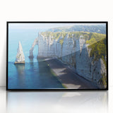 Large abstract wall art of Normandy, France, in muted blue and gray tones on a framed acrylic print.