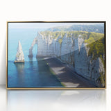 Art deco poster of Normandy scenery in gold frame, acrylic print, suited for modern art wall decor or nursery.