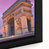 Close-up of black wall art featuring a textured Paris scenery in colorful acrylic on an extra large framed canvas.