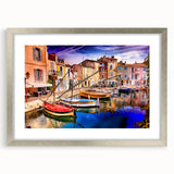 Extra large wall art featuring an abstract textured print of Provence scenery in silver frame, ideal for living room decor.