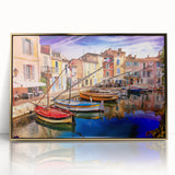 Art Deco poster of Provence landscape in muted gold and green, acrylic print framed, ideal for modern art wall decor.